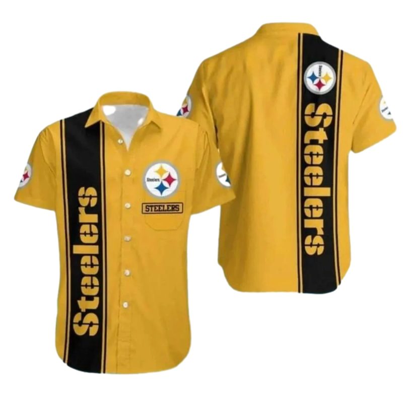 Pittsburgh Steelers Bold Black And Gold Striped Design Hawaiian Shirt 1