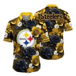 Pittsburgh Steelers Bold Floral Black And Gold Hawaiian Shirt