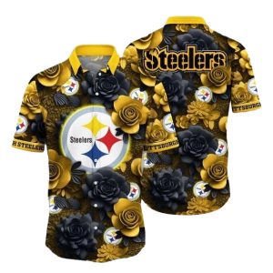 Pittsburgh Steelers Bold Floral Black And Gold Hawaiian Shirt