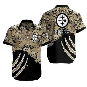 Pittsburgh Steelers Camouflage Blitz Military Inspired Hawaiian Shirt