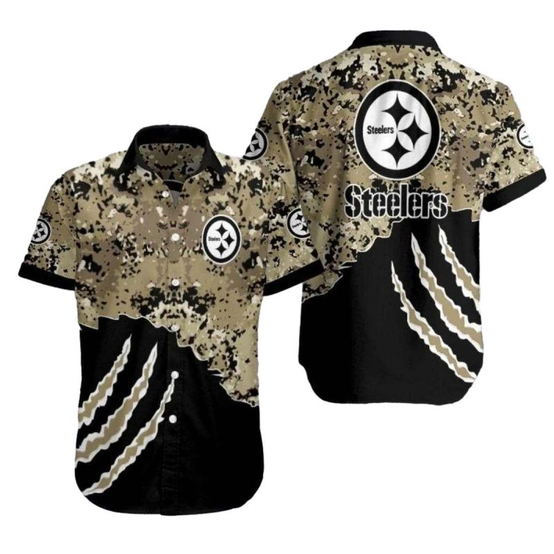 Pittsburgh Steelers Camouflage Blitz Military Inspired Hawaiian Shirt 1