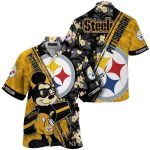 Pittsburgh Steelers Cartoon Character Mickey Surfing Floral Hawaiian Shirt