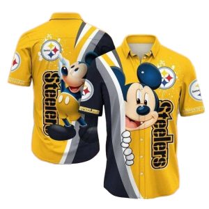 Pittsburgh Steelers Cartoon Icon Yellow Stripe Mickey Hawaiian Shirt