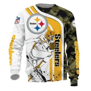 Pittsburgh Steelers Cartoon Player White Golden Camo AOP Sweatshirt