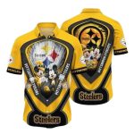 Pittsburgh Steelers Character Beach Scene Mickey And Minnie Hawaiian Shirt