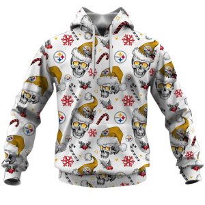 Pittsburgh Steelers Christmas Skulls Style AOP Hoodie