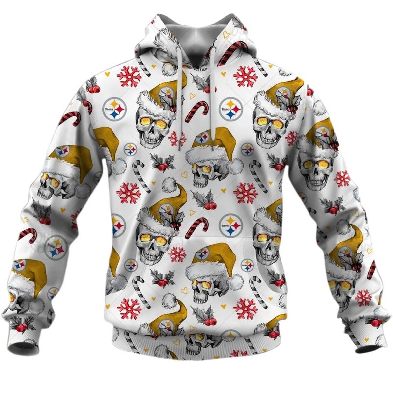 Pittsburgh Steelers Christmas Skulls Style Aop Hoodie 1