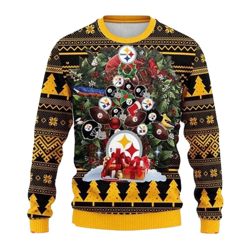 Pittsburgh Steelers Christmas Tree Pattern 2025 Fan Gifts Ugly Sweater 1