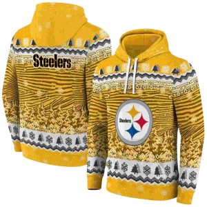 Pittsburgh Steelers Christmas Trees Gold AOP Hoodie