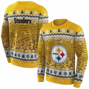 Pittsburgh Steelers Christmas Trees Gold AOP Sweatshirt