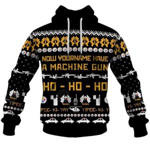 Pittsburgh Steelers Christmas Ugly Sweater Die Hard Fan Now I Have A Machine Gun Ho Ho Ho AOP Hoodie