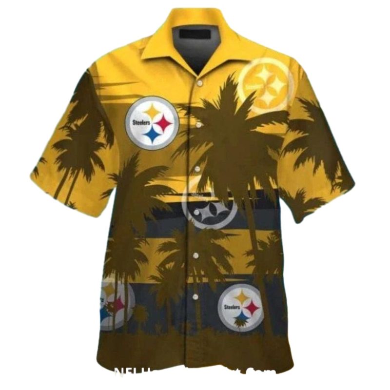 Pittsburgh Steelers Coconut Tree Gold With Shadowed Palms Hawaiian Shirt 1