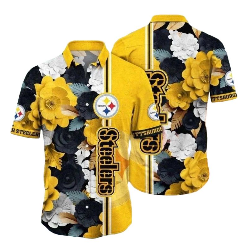 Pittsburgh Steelers Contrast Floral Emblem Hawaiian Shirt 1
