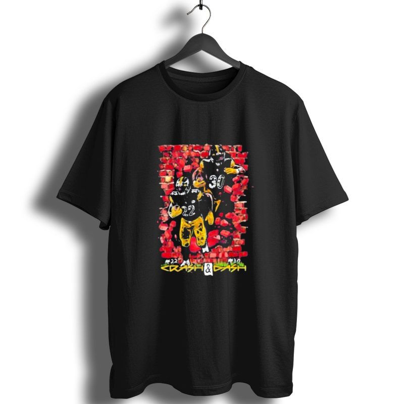 Pittsburgh Steelers Crash And Dash Players 22 And 30 Brick Wall Background T Shirt 1 T Shirt 1