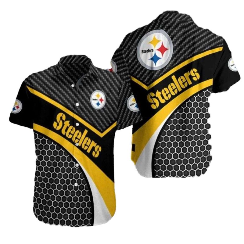 Pittsburgh Steelers Curtain Black Hex Hawaiian Shirt 1