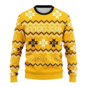 Pittsburgh Steelers Cute Snowflakes Graphic Ugly Sweater Yellow Pattern AOP Sweatshirt