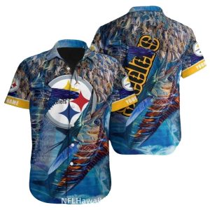 Pittsburgh Steelers Deep Sea Marlin Fishing Pattern Hawaiian Shirt