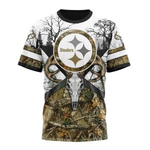 Pittsburgh Steelers Deer Skull And Forest Pattern AOP T-Shirt