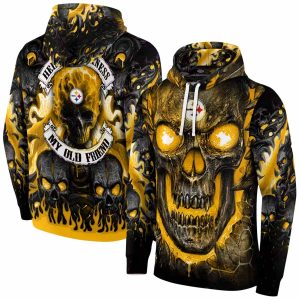 Pittsburgh Steelers Demonic Skull Gold Black AOP Hoodie
