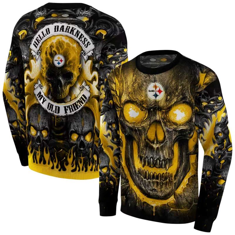 Pittsburgh Steelers Demonic Skull Gold Black Aop Sweatshirt 1