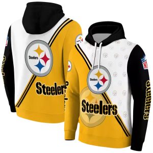 Pittsburgh Steelers Diagonal Stripe Gold White AOP Hoodie