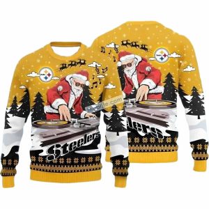 Pittsburgh Steelers Dj Santa Claus Yellow Black Funny Ugly Sweater