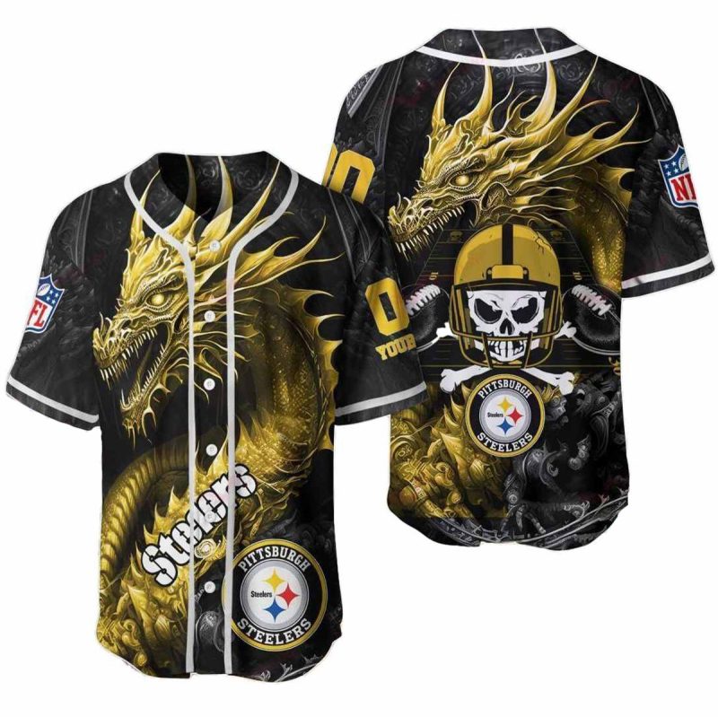 Pittsburgh Steelers Dragon And Skull Baseball Jersey 1