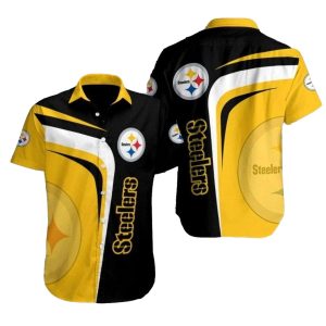 Pittsburgh Steelers Dynamic Duo Tone Black White And Yellow Hawaiian Shirt
