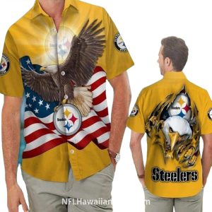 Pittsburgh Steelers Eagle And American Flag Hawaiian Shirt
