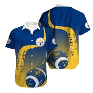 Pittsburgh Steelers Flame Ball Blue And Gold Style Hawaiian Shirt