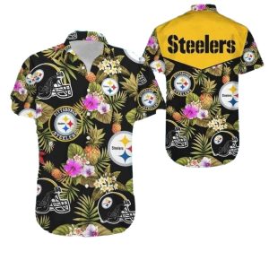 Pittsburgh Steelers Floral And Helmet Pattern Hawaiian Shirt