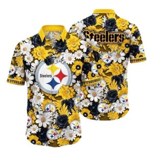 Pittsburgh Steelers Floral Midnight Yellow Hawaiian Shirt