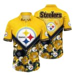Pittsburgh Steelers Floral Steel Blackout Hawaiian Shirt