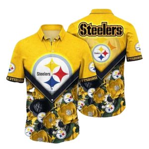 Pittsburgh Steelers Floral Steel Blackout Hawaiian Shirt