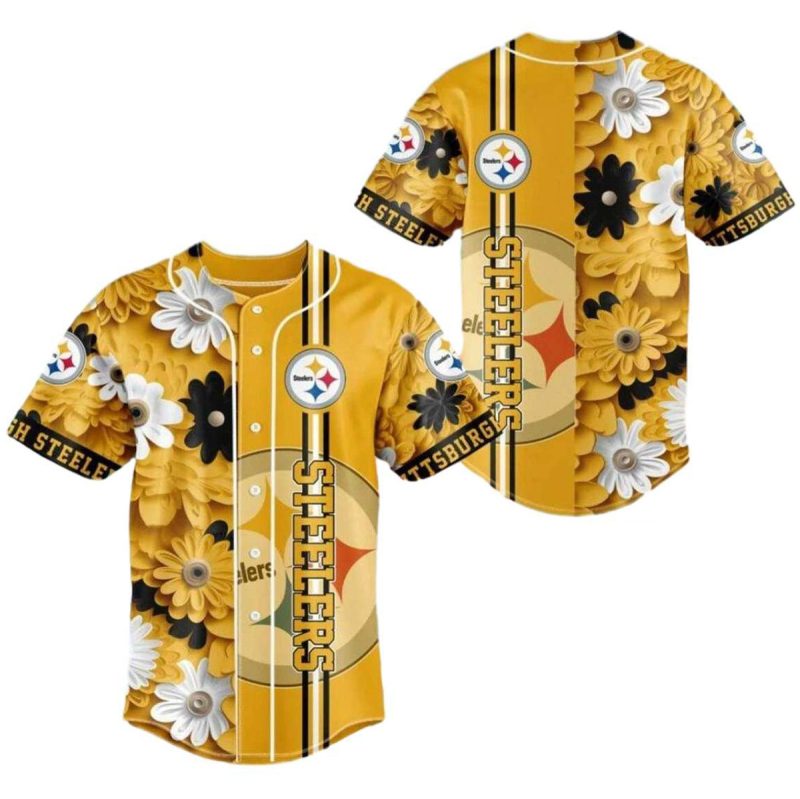 Pittsburgh Steelers Floral Yellow Summer Pattern Baseball Jersey 1