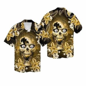Pittsburgh Steelers Flower Skull Hawaiian Shirt