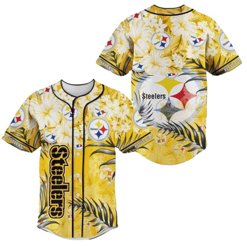 Pittsburgh Steelers Flowers And Leaves Yellow Pattern Baseball Jersey 1