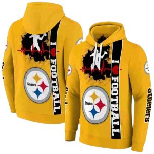 Pittsburgh Steelers Football Heartbeat Gold AOP Hoodie