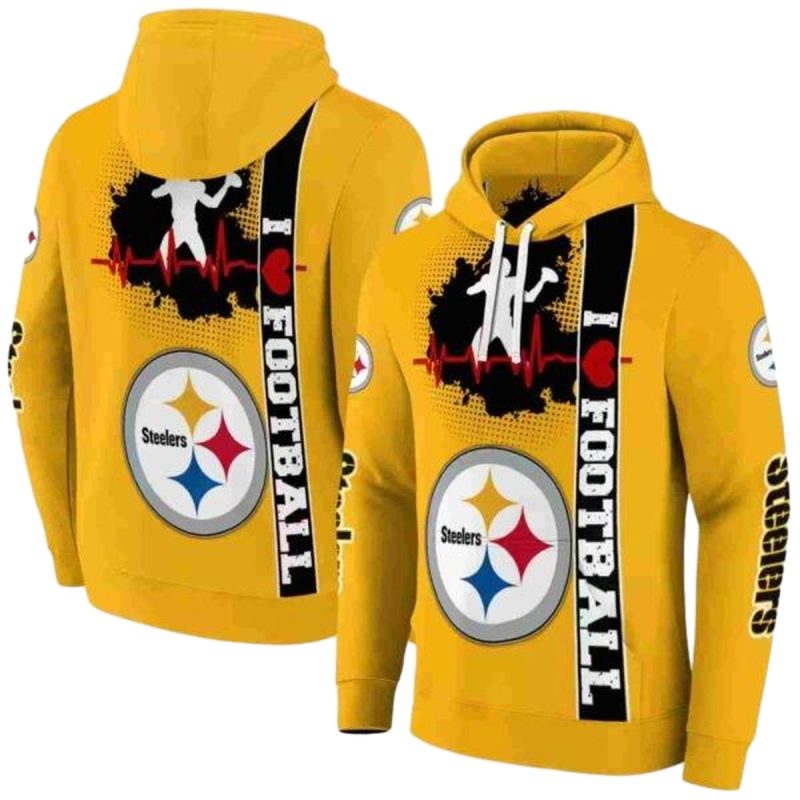Pittsburgh Steelers Football Heartbeat Gold Aop Hoodie 1