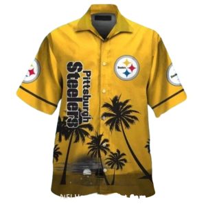 Pittsburgh Steelers Gold And Black Palm Coconut Tree Sunset Hawaiian Shirt
