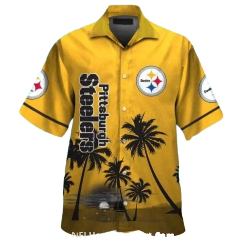Pittsburgh Steelers Gold And Black Palm Coconut Tree Sunset Hawaiian Shirt 1