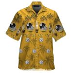 Pittsburgh Steelers Gold With Helmets And Palm Trees Hawaiian Shirt