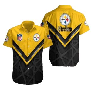 Pittsburgh Steelers Golden Grid Bold Lines Hawaiian Shirt