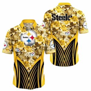 Pittsburgh Steelers Golden Petals And Bold Stripes Hawaiian Shirt