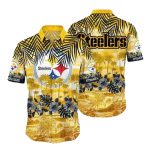 Pittsburgh Steelers Golden Tropical Palm Design Hawaiian Shirt