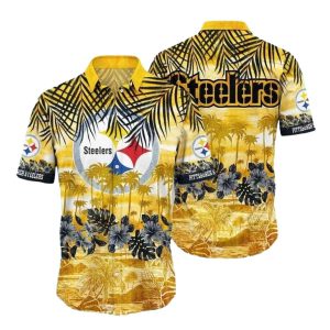 Pittsburgh Steelers Golden Tropical Palm Design Hawaiian Shirt