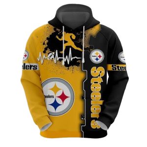 Pittsburgh Steelers Graphic Heart Ecg Line AOP Hoodie