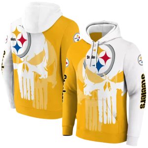 Pittsburgh Steelers Graphic Punisher Gold White AOP Hoodie