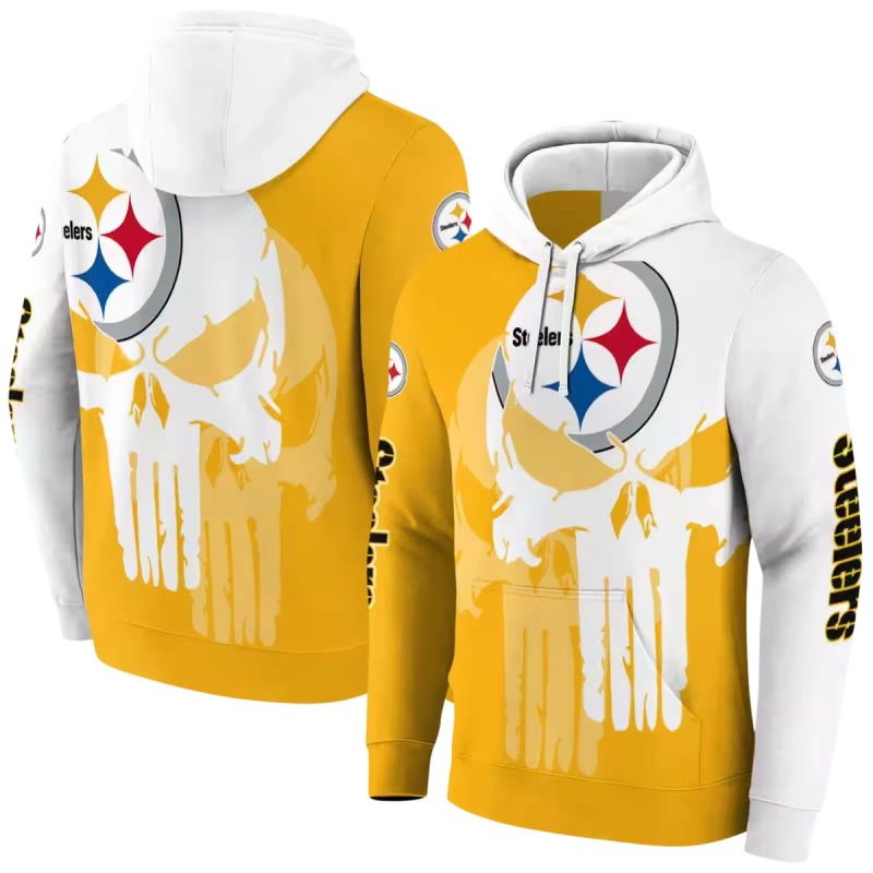 Pittsburgh Steelers Graphic Punisher Gold White Aop Hoodie 1
