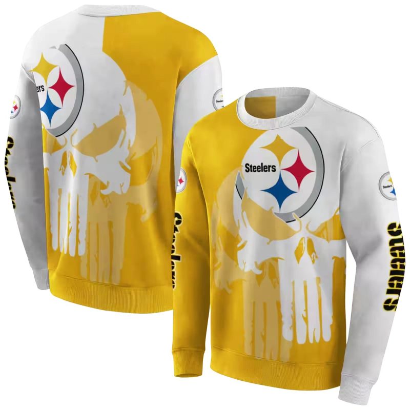 Pittsburgh Steelers Graphic Punisher Gold White Aop Sweatshirt 1